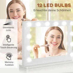 Hollywood Spiegel 80 x 60 cm Schminkspiegel mit LED-Beleuchtung Weiß