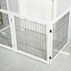 Holz Absperrgitter für Hunde Bidirektionales Falten Stahl Weiß 305 x 35,5 x 82 cm