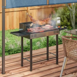 Holzkohlegrill Campinggrill und Rotisserie-Kit klappbar Schwarz