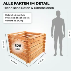 Holzkomposter natur 100x100cm Lärche für Garten Stecksystem langlebig
