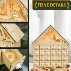 HOMCOM Adventskalender Weihnachtsdekoration 24 Schubladen LED-Lichtern MDF