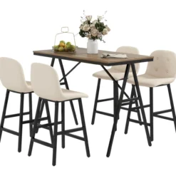 HOMCOM Bartisch mit Barhocker Set, Küchentisch, 5-teilig Essgruppe, Bartisch Set