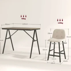 HOMCOM Bartisch mit Barhocker Set, Küchentisch, 5-teilig Essgruppe, Bartisch Set