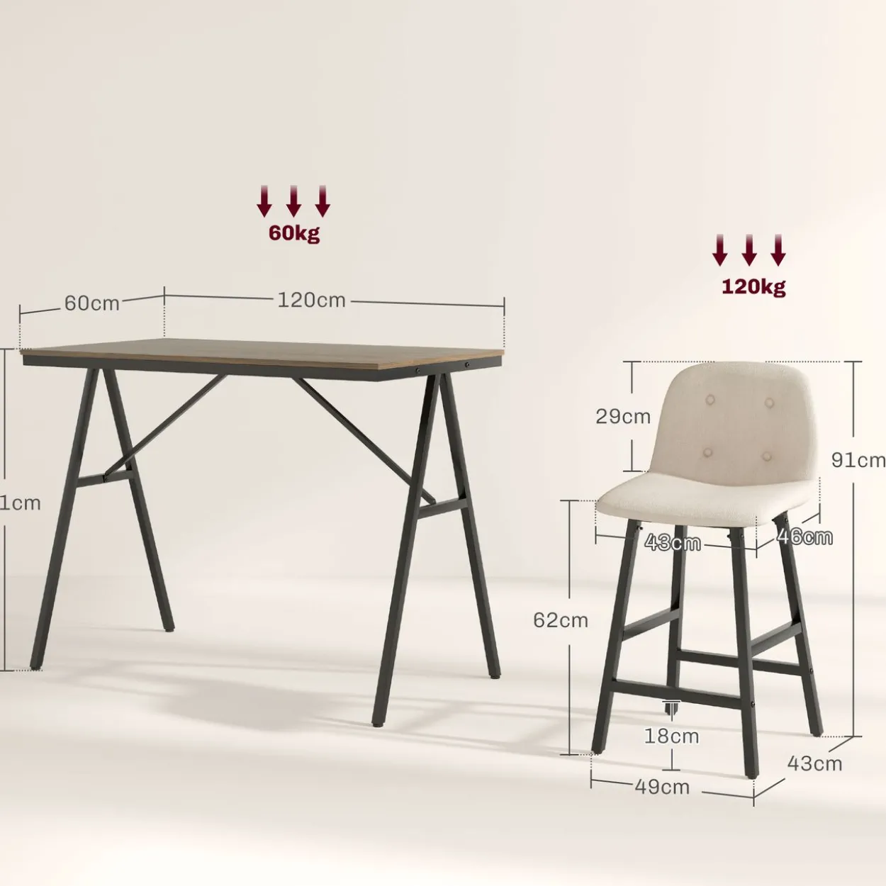 HOMCOM Bartisch mit Barhocker Set, Küchentisch, 5-teilig Essgruppe, Bartisch Set
