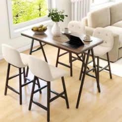 HOMCOM Bartisch mit Barhocker Set, Küchentisch, 5-teilig Essgruppe, Bartisch Set