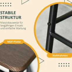HOMCOM Bartisch Set 3-teilig Esstisch mit 2 Barhocker Essgruppe Metall Schwarz