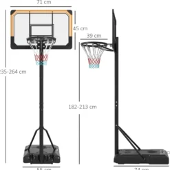 HOMCOM Basketballkorb Outdoor mit Ständer, 182-213 cm höhenverstellbar, Schwarz