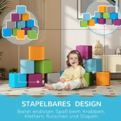 HOMCOM Bausteinset 12er-Set Schaumstoff Bausteine für 1-3 Jahre Kinder