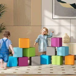 HOMCOM Bausteinset 12er-Set Schaumstoff Bausteine für 1-3 Jahre Kinder