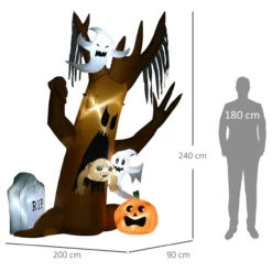 HOMCOM 240 cm Aufblasbarer Geisterbaum Halloween-Dekoration mit LED Beleuchtung