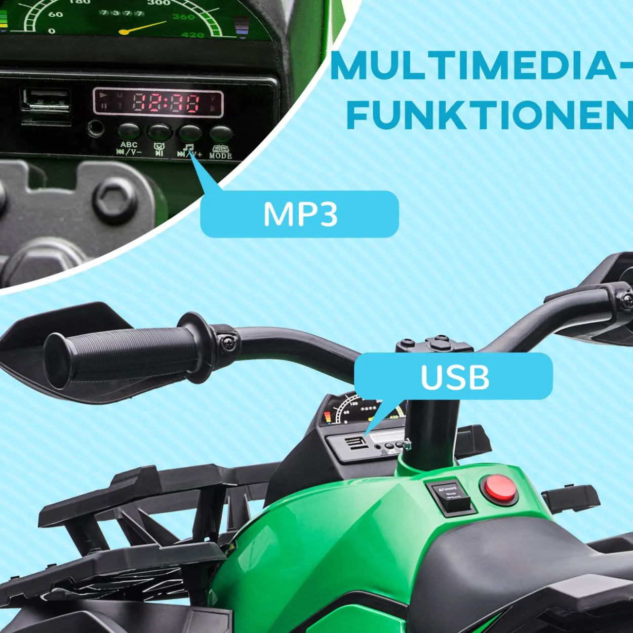 HOMCOM Elektro-Quad Kinderquad mit Scheinwerfer Kindermotorrad mit USB-Anschluss