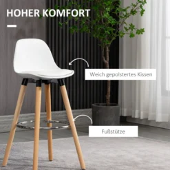 HOMCOM 2er-Set Barhocker Barstuhl Küchenhocker Tresenstuhl mit Fußstützen, Weiß
