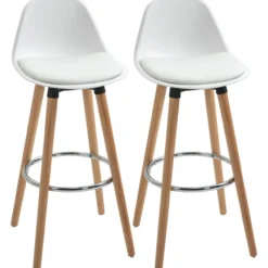 HOMCOM 2er-Set Barhocker Barstuhl Küchenhocker Tresenstuhl mit Fußstützen, Weiß