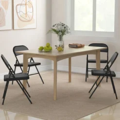 HOMCOM 4er-Set Klappstühle Tragbare Bürostuhl mit Kissen Stahlbeine Schwarz