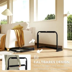 HOMCOM Fußballtor 2er Set Klappbar Fussballtore mit Metallrahmen 90x36x60 cm