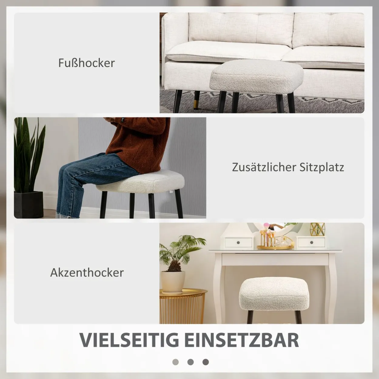 HOMCOM Fußhocker Sitzhocker Quadratischer Schminkhocker mit Kaschmir-Optik