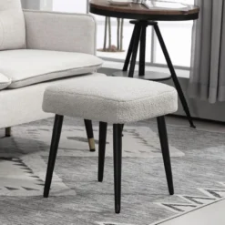 HOMCOM Fußhocker Sitzhocker Quadratischer Schminkhocker mit Kaschmir-Optik