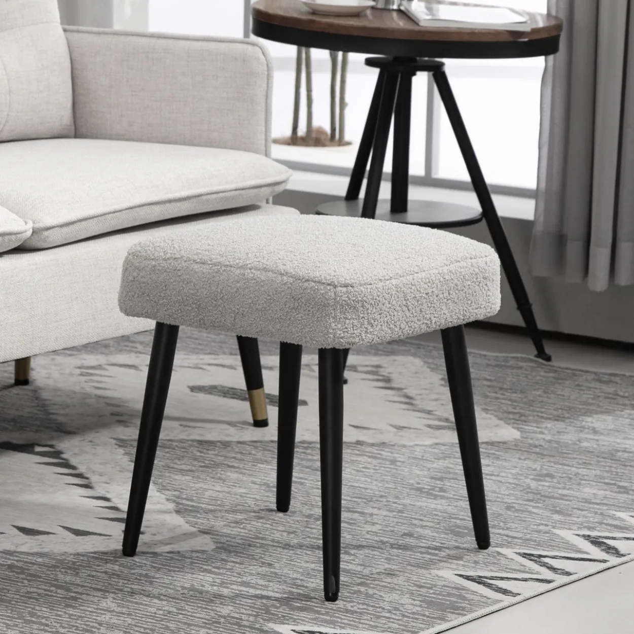 HOMCOM Fußhocker Sitzhocker Quadratischer Schminkhocker mit Kaschmir-Optik