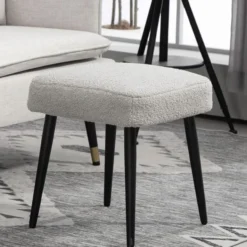 HOMCOM Fußhocker Sitzhocker Quadratischer Schminkhocker mit Kaschmir-Optik