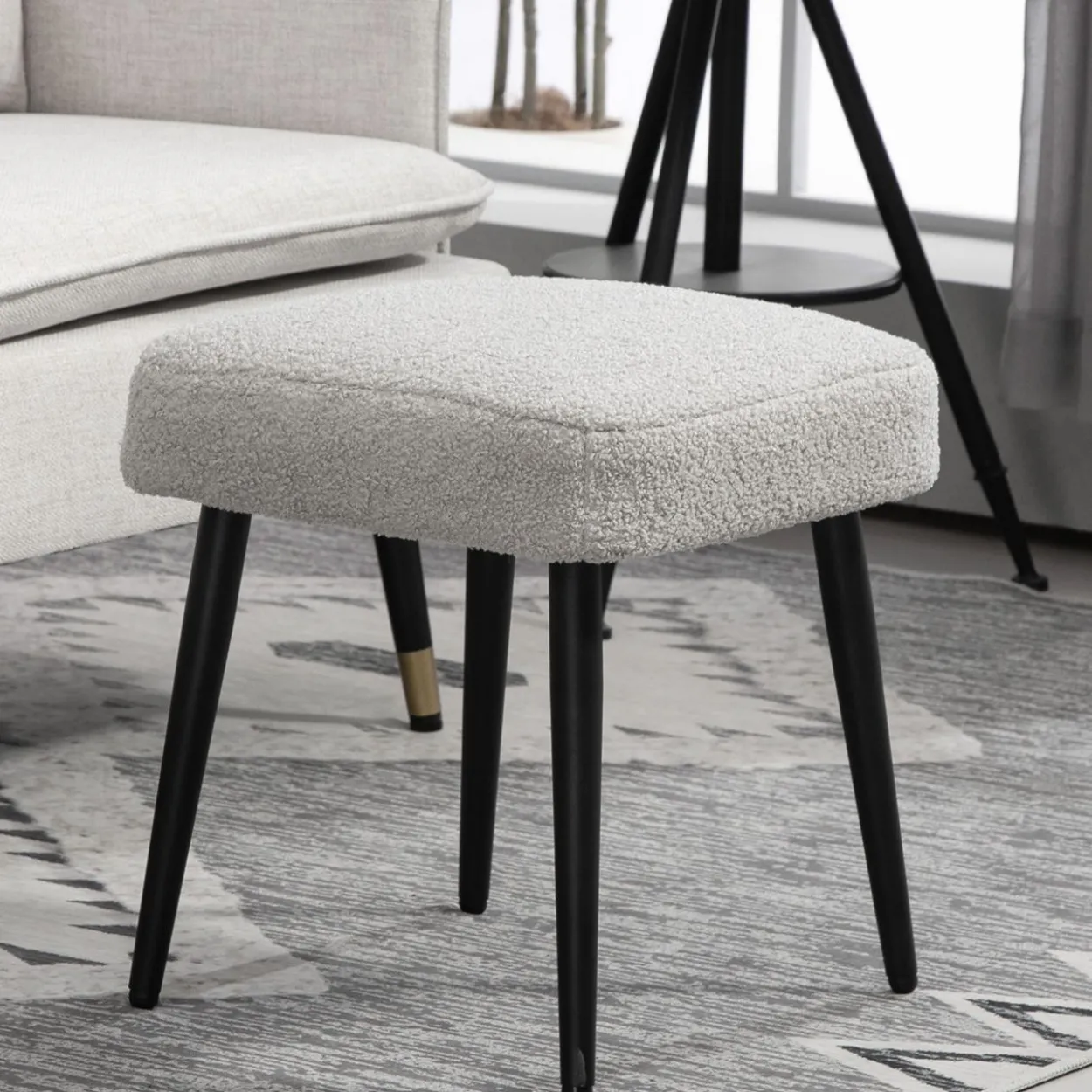 HOMCOM Fußhocker Sitzhocker Quadratischer Schminkhocker mit Kaschmir-Optik