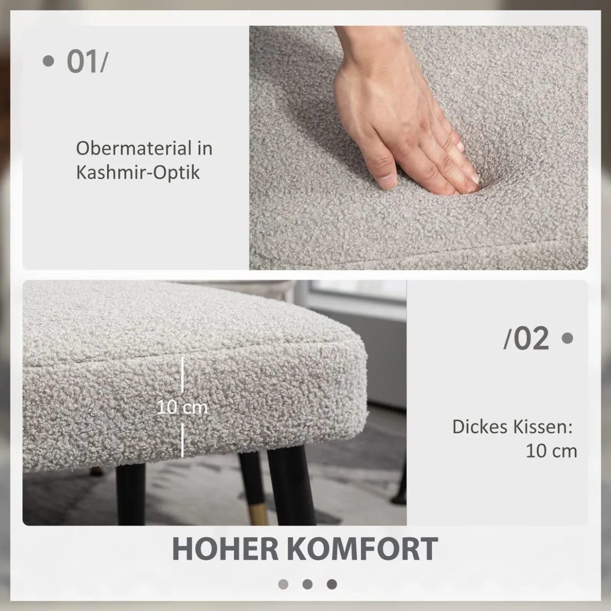 HOMCOM Fußhocker Sitzhocker Quadratischer Schminkhocker mit Kaschmir-Optik
