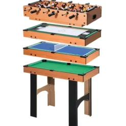 HOMCOM 4-in-1 Multispieltisch mit Tischfußball Tischhockey Tischtennis Billard