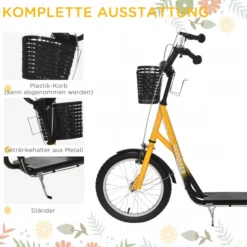 HOMCOM Kinder Roller Höhenverstellbar Tretroller mit groß Gummirädern, 2 Bremsen