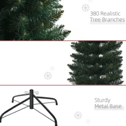 HOMCOM Künstlicher Weihnachtsbaum, 180 cm Christbaum mit 380 Spitzen, Grün