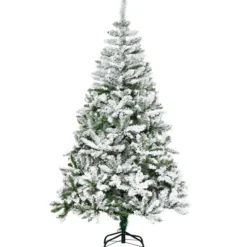 HOMCOM Künstlicher Weihnachtsbaum, 180 cm Christbaum mit Kunstschnee, Indoor