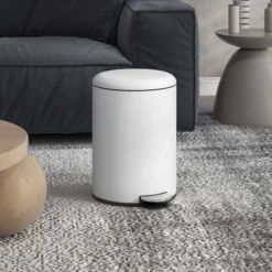 HOMCOM Mülleimer 20L Treteimer mit Deckel Fußpedal Inneneimer Metall Cremeweiß