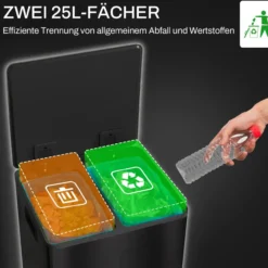 HOMCOM Mülleimer 2 x 25L Treteimer mit Deckel Fußpedal Inneneimer Edelstahl