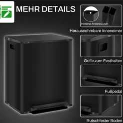 HOMCOM Mülleimer 2 x 25L Treteimer mit Deckel Fußpedal Inneneimer Edelstahl