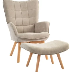HOMCOM Ohrensessel mit Hocker, Relaxsessel, Polstersessel in Cord-Optik, Grau