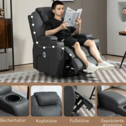 HOMCOM Relaxsessel mit Massagefunktion, Elektrisch TV-Sessel mit Liegefunktion
