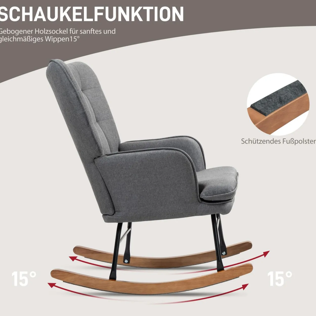 HOMCOM Schaukelstuhl Schwingsessel mit Hocker Relaxsessel mit Leinenoptik
