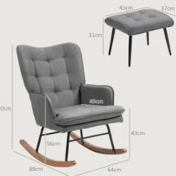 HOMCOM Schaukelstuhl Schwingsessel mit Hocker Relaxsessel mit Leinenoptik