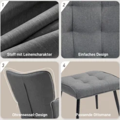HOMCOM Schaukelstuhl Schwingsessel mit Hocker Relaxsessel mit Leinenoptik