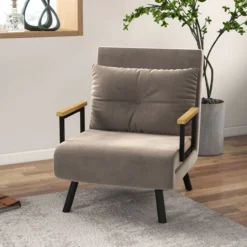 HOMCOM Schlafsessel, Einzelsofa mit Bettfunktion, Relaxsessel mit Rückenkissen