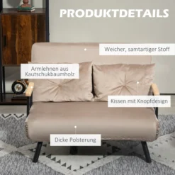 HOMCOM Schlafsofa Klappbett mit Bettfunktion Verstellbarer Rückenlehne Hellbraun