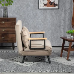 HOMCOM Schlafsofa Klappbett mit Bettfunktion Verstellbarer Rückenlehne Hellbraun