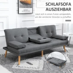 HOMCOM Schlafsofa 3-Sitzer-Sofa Bettsofa mit Klappbarem Tisch, Leinenoptik