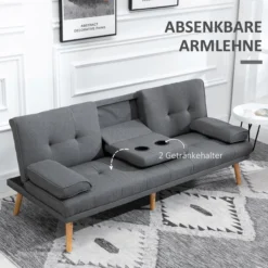 HOMCOM Schlafsofa 3-Sitzer-Sofa Bettsofa mit Klappbarem Tisch, Leinenoptik