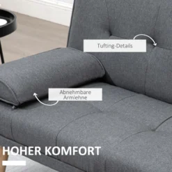 HOMCOM Schlafsofa 3-Sitzer-Sofa Bettsofa mit Klappbarem Tisch, Leinenoptik