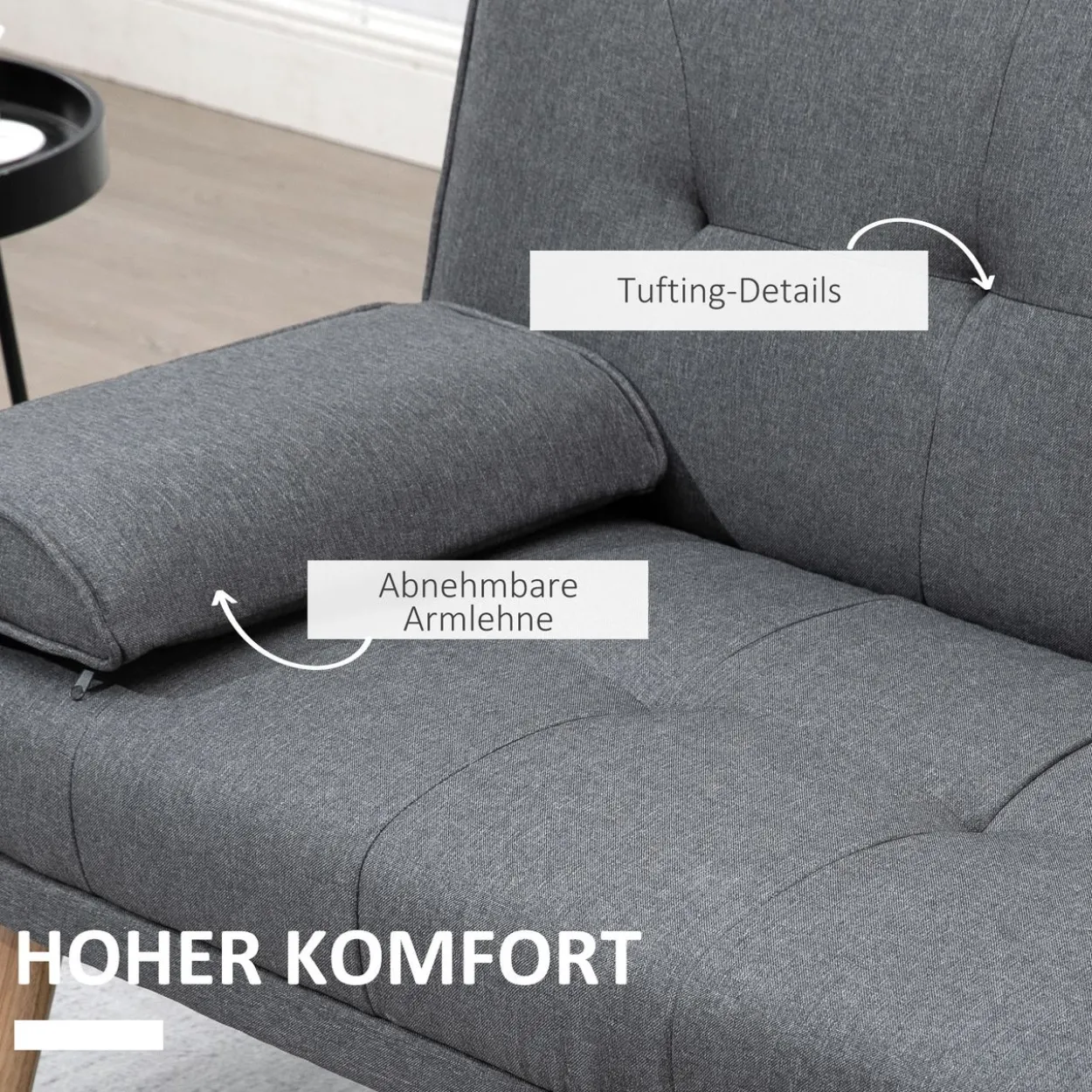 HOMCOM Schlafsofa 3-Sitzer-Sofa Bettsofa mit Klappbarem Tisch, Leinenoptik