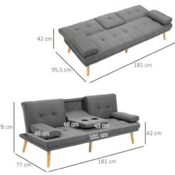 HOMCOM Schlafsofa 3-Sitzer-Sofa Bettsofa mit Klappbarem Tisch, Leinenoptik