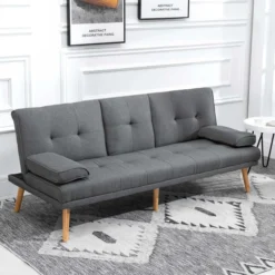 HOMCOM Schlafsofa 3-Sitzer-Sofa Bettsofa mit Klappbarem Tisch, Leinenoptik