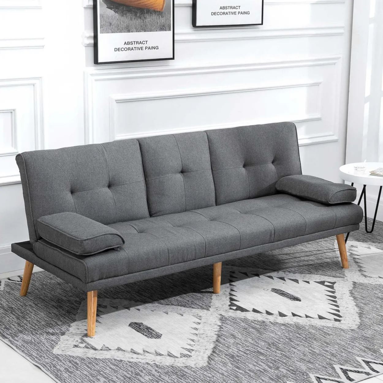 HOMCOM Schlafsofa 3-Sitzer-Sofa Bettsofa mit Klappbarem Tisch, Leinenoptik