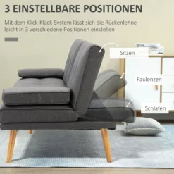HOMCOM Schlafsofa 3-Sitzer-Sofa Bettsofa mit Klappbarem Tisch, Leinenoptik