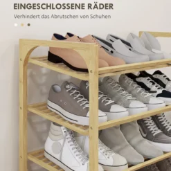 HOMCOM Schuhregal, Schuhständer mit 4 Ebenen, für max. 12 Paar Schuhe, Natur