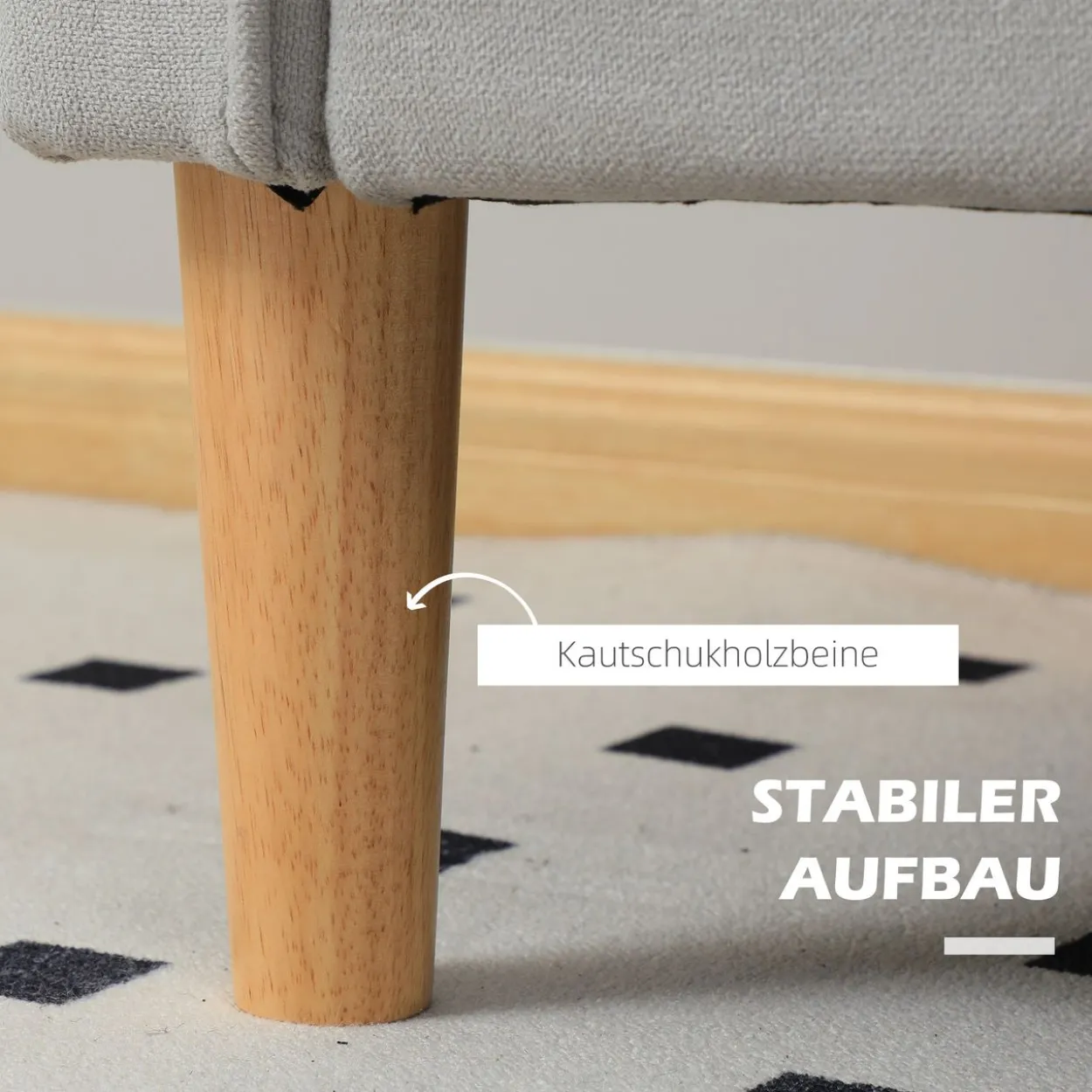 HOMCOM 2 Sitzer Sofa, Gepolstert Couch mit Stauraum, Holzbeine, Hellgrau